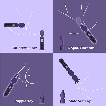 Tracy's Dog Wand Vibrator Kits, Couple Adult Sex Toys with 3 Attachments for Clit, G Spot, Glans, Clitoral Stimulator Vibrating Realistic Dildo with LCD Display, 10 Patterns 4 Speeds Massage Kits